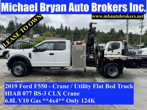 2019 Ford F550 4X4 Gas Crane/Utility Flat Bed Truck 124K