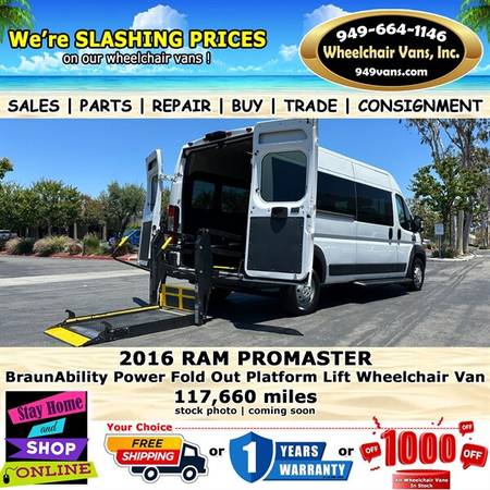 2016 RAM ProMaster Wheelchair Van for $0 Build Credit, Poor